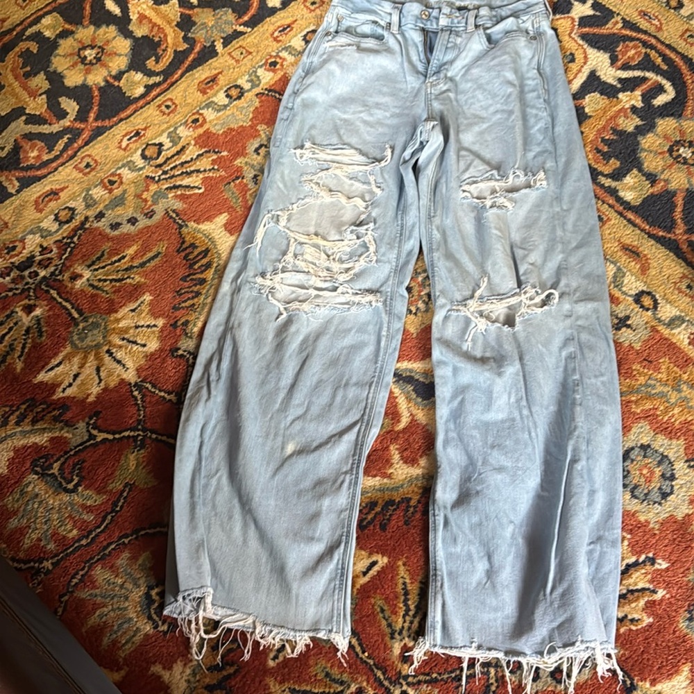 American Eagle Outfitters Light Blue Distressed Wide LegJeans